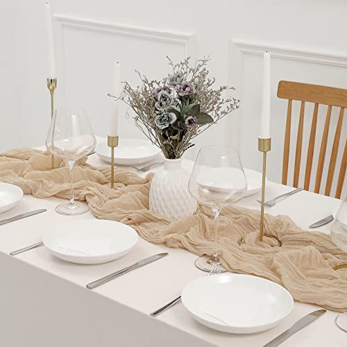 DOLOPL Beige Cheesecloth Table Runner 13.3ft Boho Gauze Cheese Cloth Table Runner Rustic Sheer Runner 160inch Long for Wedding Bridal Baby Shower Birthday Party Cake Table Decorations - color: Beige