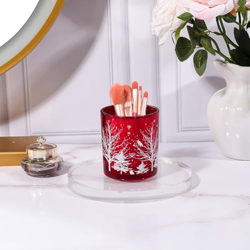 DASITON Makeup Brush Holder Organizer, Crystal Glass Cosmetic Makeup Brushes Storage Holder, Christmas Tree Make Up Brush Cup for Vanity Décor, Small Pen Holders for Desk, Toothbrush Holders (Red) - color: Red