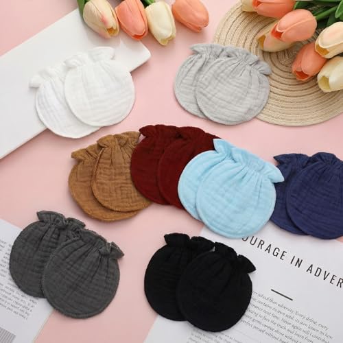 Newborn Baby Muslin Mittens 0-6 Months No Scratch Elastic Wrist Soft Breathable Gloves Bulk Cotton for Infant - color: Lively Style