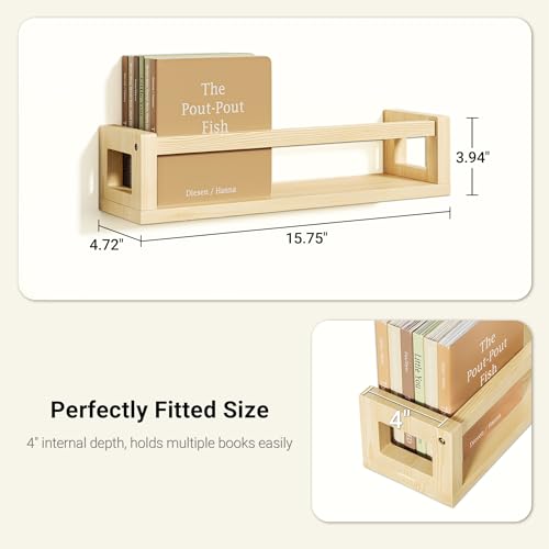 TidyCorner Upgraded Thick Floating Shelves - Multi-Use Wall-Mounted Bookshelves for Kids and Nursery, Ideal for Books, Toys, Spice Rack, Decor - NaturalWood - color: Natural Wood, size: 15.75 Inch