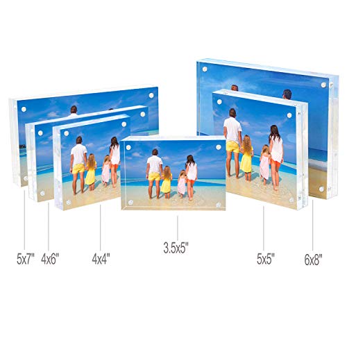 Meetu Acrylic 5x5 Picture Frame 5 Pack Clear Two Sided Desk Photo Frame Magnetic Frame Inner Size 4x4 with Gift Pack for Display Family Pictures Baby Photos Friends Pictures Pet Dog Picture - size: 5x5"(5 Pack)