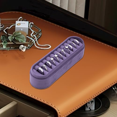 Velvet Small Multiple Ring Box Portable Organizer Display Storage Travel Case Jewelry Earring Holder for Wedding Birthday Christmas Day (Purple) - color: Purple
