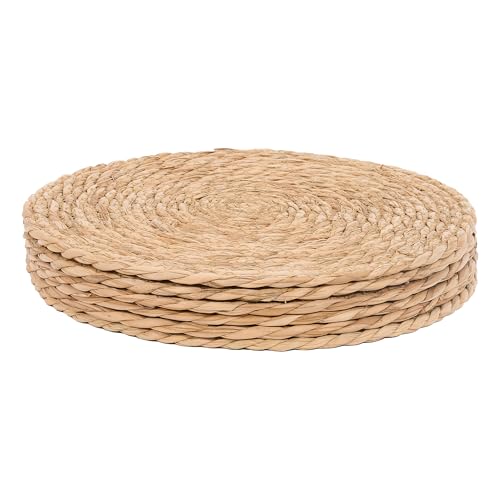 GENMOUS Woven Placemats Set of 6, 13" Round Placemats Natural Water Hyacinth Boho Placemats, Farmhouse Rattan Chargers for Dinner Plates,Rustic Braided Wicker Table Mats for Dining Table,Home,Wedding - size: 13inch, Set of 6