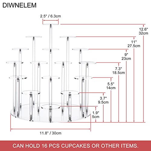 16 Tier Cupcake Stand Acrylic Display Riser Cupcake Holder for Cupcakes,Collectibles,Figures,Comestics,Perfumes,Jewelry,Clear Acrylic Display Stand Organizer - color: Clear, size: 16 Tier with Yellow Light