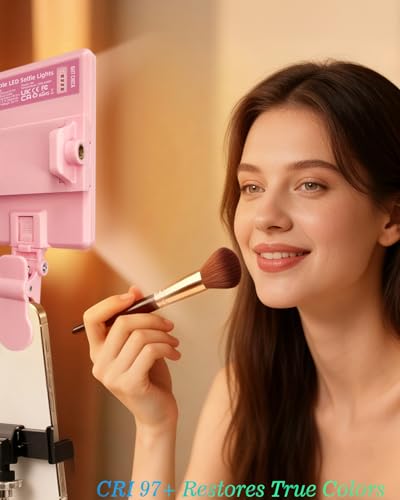 60 LED Portable Selfie Light Video Conference Lighting with Clip & Camera Tripod Adapter Rechargeable 2000mAh CRI 97+, 3 Light Modes for Phone iPhone Webcam Laptop Photo Makeup (Pastel Pink)