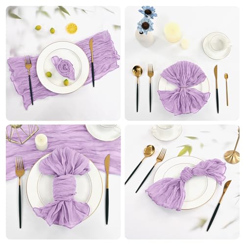 Gauze Cheesecloth Napkins Set of 96, 20 x 20 Inch Wrinkled Rustic Boho Dinner Napkins for Wedding,Dinner,Family Everyday Use/Parties(Light Purple) - color: Light Purple, size: 20" x 20" (Set of 96)