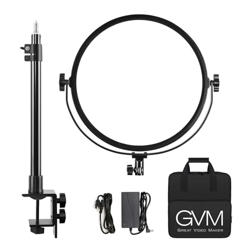 GVM Key Light, 14" LED Video Light with APP Control, Bi-Color Round Lighting, Ultra Thin 60W 3200-5600K Dimmable LED Soft Light with Table Stand for Gaming Studio YouTube Wedding Live Streaming