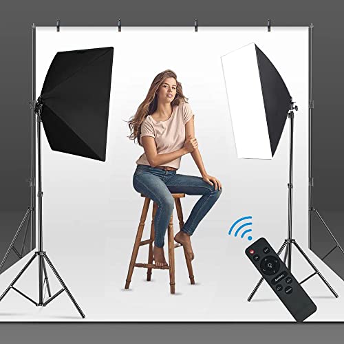 MOUNTDOG Softbox Lighting Kit, 2x19.7"x27.5" Photography Continuous Lighting System with 2pcs 85W 5700K E27 Socket LED Bulbs and Remote for Portrait Product Fashion Photography - color: white-2