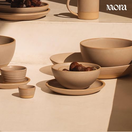 MORA Medium Plates Set of 4, 8.5 inch Ceramic Pottery Salad Plates - Microwave, Oven and Dishwasher Safe - Mushroom - color: Mushroom