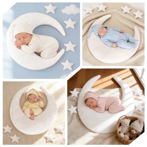Newborn Photography Props 5Pcs Baby Moon Star Pillow Set Newborn Photography Posing Pillows Adjustable Photography Props, White - color: White