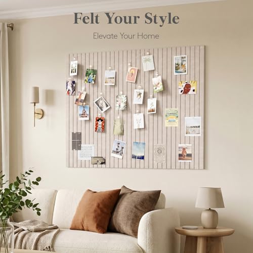 Lifewit Felt Slatted Bulletin Board, 12 Pack Self-Adhesive Panel, 48"x 36" Total Size, Cork Board Alternative, Pin Message Board with 30 Pushpins for Room and Office Decor, Home, Dorm, Oatmeal - color: Oatmeal, size: Slat Stripe 12-pack