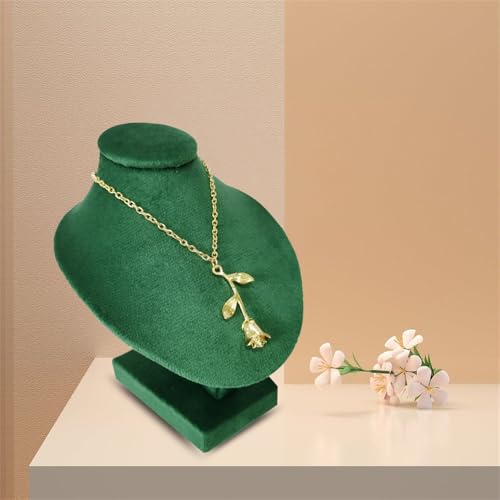 Mini Pendant Jewelry Display Stand Bust White PU Holder Black Velvet Mannequin Necklace Stand Wooden Portrait Model 12cm (Green) - color: Green