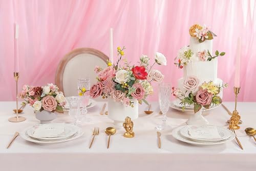 rongflower Artificial Roses Flowers 25pcs Morandi Peach Ombre Colors Foam Fake Roses with Stems for DIY Wedding Bouquets Bridal Shower Centerpieces Party Home Decorations - color: Shades of Dusty Rose