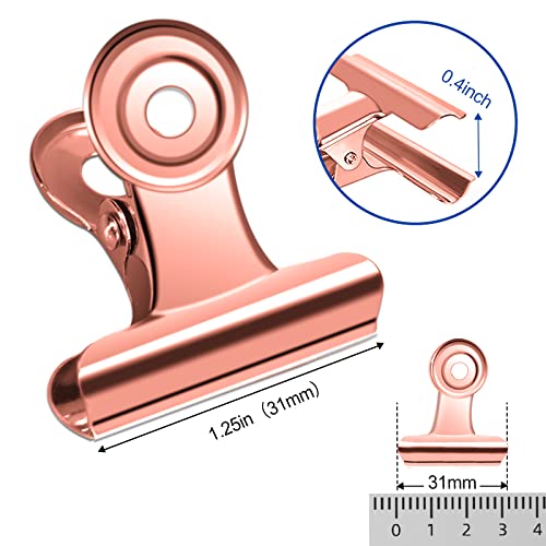 30 Pack Small Rose Gold Bull Clips, 1.22 Inch Mini Metal Hinge Clips for Office, Home, School, Shops - color: Rose Gold, size: 31mm