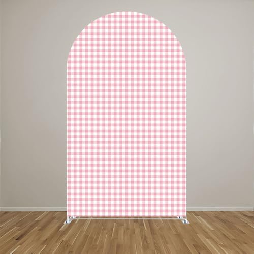 Strawberry Berry Shower First Baby Arch Backdrop Cover Pastel Pink Plaids Chiara Arched Stand Stretchy Cover for Birthday Party Decoratons (2.6x6ft,1096GX) - color: 1096GX, size: 2.6x6ft