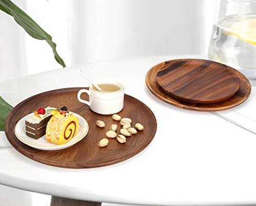 Ayiaren 12 Inch Best Acacia Wooden Dinner Plates Set of 2, Round Wood Serving Tray Wooden Plates for Eating Salad Fruit Food Dishe Platter Charcuterie Boards Charger Plate Cheese Serving Board - size: 12 Inch