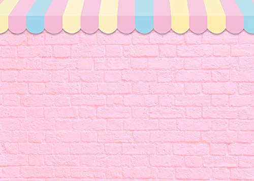 Pink Brick Wall Ice Cream Parlor Photography Background 7X5ft Fabric Princess Girl Kids Baby Girl Birthday Party Backdrops Dessert Cake Table Decor Props Supplies - size: 7x5ft(210x150cm)