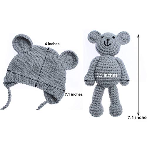 ECYC Newborn Baby Bear Hat Beanie with Bear Dolls Photography Accessories,Pink - color: Pink