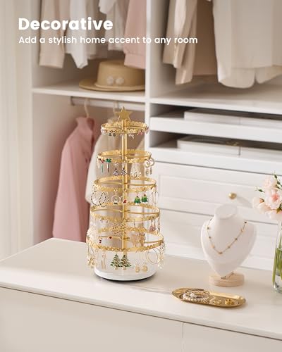 Lolalet 5-Tier Rotating Earring Holder Organizer, Metal Earring Display Stand Large Tree-shaped Rack for Studs Hoops Dangling Earrings, Gift for Women and Girls -Gold - color: Gold
