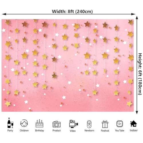 8x6ft Twinkle Littler Star Backdrops Pink Starry Sky Gold Glitter Little Star Photography Background Birthday Party Decorations Baby Shower Backdrop for Girls Kids Portrait Photography Backdrop - color: Pink, size: 8x6ft