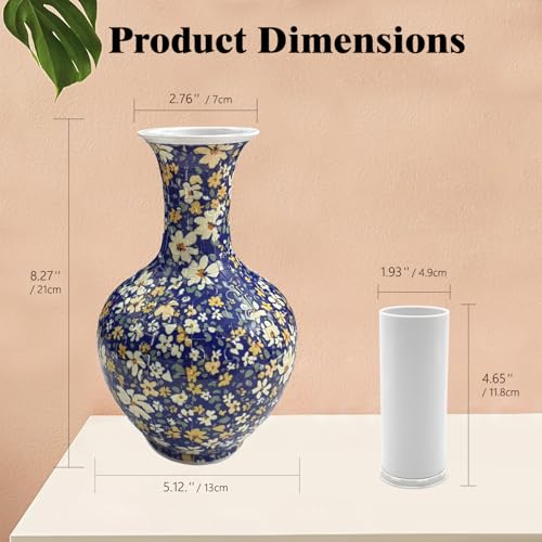 3D Puzzle Vase for Adults, 164 Piece Unique Flower Vase, Crafts for Adults, Home Decor Gift for Flower Arrangements - color: B- Navy Floral Pattern
