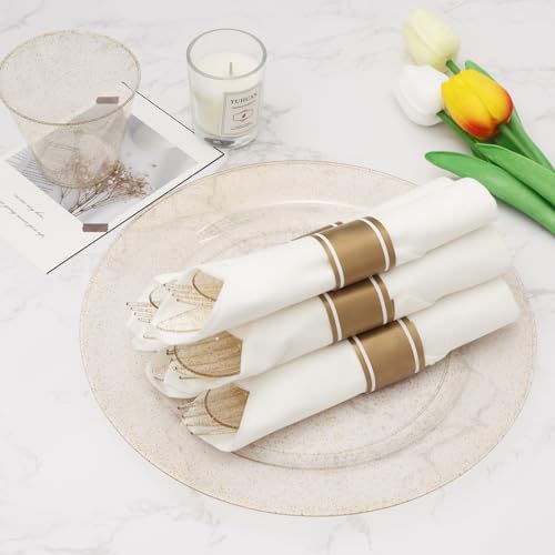 Goodluck 100 Pack Pre Rolled Gold Glitter Plastic Silverware, Wrapped Cutlery Set with Napkin Include 100 Forks, 100 Knives, 100 Spoons and 100 Napkins, Fancy Disposable Silverware for Party, Wedding - size: 100pc, style: Gold Glitter