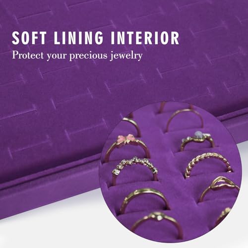 Siveit Ring Display Tray Organizer Box with Transparent Lid, 100 Slot Ring Holder Showcase For Store Display Jewelry Show Home, Ring Organizer For Jewelry Rings, Studs Earrings (Purple) - color: Purple