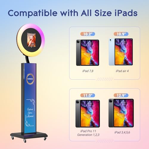 HARZHI Portable Photo Booth Compatible with iPad, Photo Booth Stand Shell, Perfect for Weddings and Parties, Free ChackTok Membership, Free Custom Logo, with Flight Case (Black, Photobooth-Pro) - color: Black