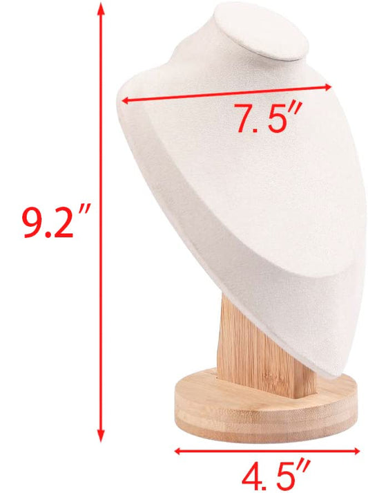 Coward Bamboo Necklace Display Chain Bust Stand Holder For Show Jewelry Organizer Model (beige velvet, 9.2") - color: Beige Velvet, size: 9.2" Hight