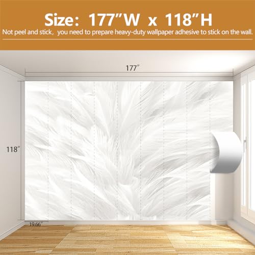 Feather Wallpaper Mural Elegant Gray and White Mural Wallpaper for Living Room Bedroom (Not Peel and Stick) - color: Cybh-903, size: 177" x 118"