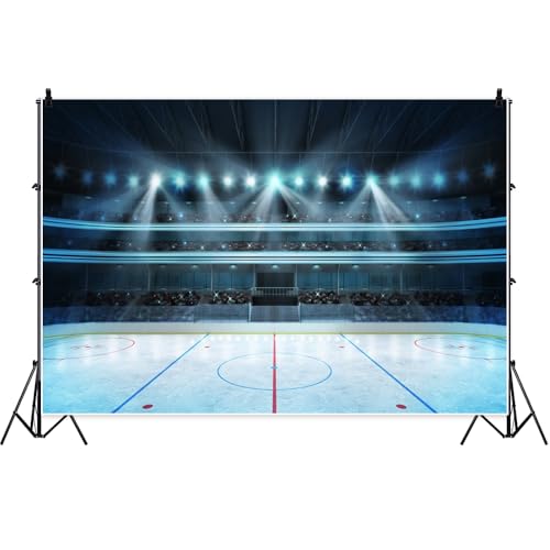 Laeacco 5x3ft Hockey Stadium Backdrop Vinyl Photography Background Ice Rink Stage Lights Shiny Haloes Stadium Spotlight School Sports Meeting Event Activity Children Adult Portrait Shoot Studio - size: 5x3ft