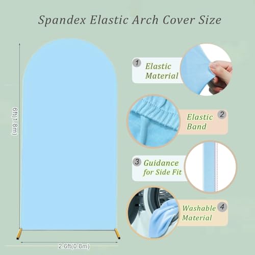 Albassa Arch Backdrop Cover 2-Sided Spandex Wedding Arch Covers Fitted Round Top Chiara Backdrop Stand Cover for Baby Shower Birthday Party Wedding Decoration (Dusty Blue, 6FT) - color: Dusty Blue, size: 6FT
