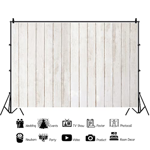 Renaiss 7x5ft Rustic White Wood Backdrop Polyester Vintage White Gray Wooden Floor Wall Plank Baby Shower Birthday Party Photography Background for Wedding Newborn Kids Adult Photo Studio Props - color: WSNWH14965, size: 7x5ft