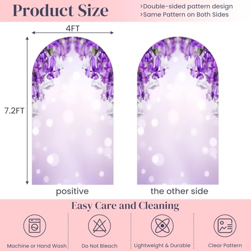 7.2FT Wedding Arch Backdrop Cover Purple Flower Bokeh Blur Themed Purple Flowers Bell Shaped Blooms Soft Spandex Fitted Round Top Backdrop Stand Cover for Ceremony Banquet Birthday Party Decoration - color: Color5, size: 7.2FT x 4FT