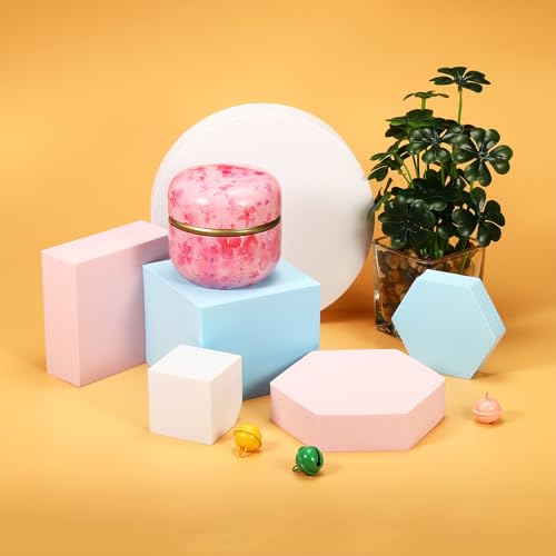 PATIKIL Photography Background Props Set, Hard Foam Square Round Hexagon Photo Props Geometric Cube for Photo Shoot Makeup Tools, Perfume, Decoration, White
