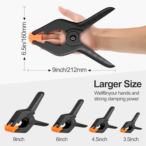 EMART 6 Pack Heavy Duty Spring Clamps, 9 inch Plastic Photo Booth Backdrop Clips Clamps for Backdrop Stand, Photography Studio, Photoshoot, Woodworking, Balloon Arch, Crafts, Pool Cover - color: Black and Yellow, size: 9 inch