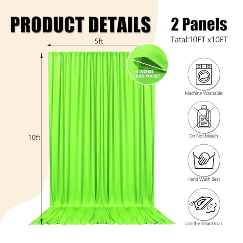 10ft x 10ft Fresh Green Backdrop Curtains for Parties, Fabric Satin Background Curtain with Rod Pockets for Weddings, Birthday, Baby Shower, Photography, Graduation Party Backdrop Drapes, 2 Panels - color: Fresh Green