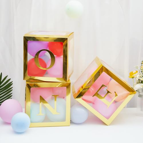 Gold One Boxes for 1st Birthday, One Balloon Box With 20 Balloons, Baby Girl 1 Year Old Gifts, 1st Birthday Party Decorations Boy, Anniversary Decorations Photoshoot Props Backdrop. (Gold) - color: Gold