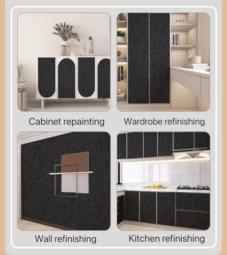 Fabric Grasscloth Texture Self-Adhesive Wallpaper Linen Peel and Stick Wallpaper Easy to Apply Removable Easy to Clean for Bedroom Livingroom Cabinet 16.5inx236.2in -Mottled Black - color: mottled black