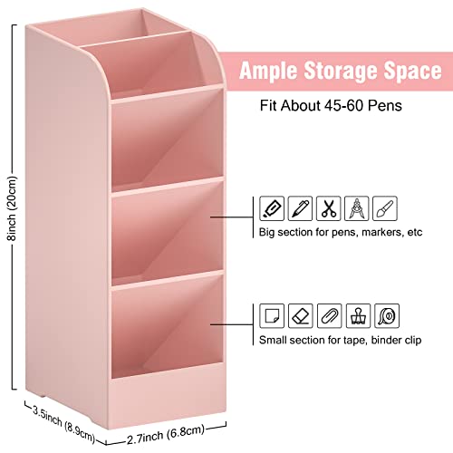Asten Pen Holder, Pencil Holder for Desk, Pen Organizer for Office, School, Desktop, Large Capacity Pen Storage Organizer with 5 Compartment for Pens, Markers, Makeup Brush, Cosmetics (Pink, 1 Pack) - color: Pink-1 Pack