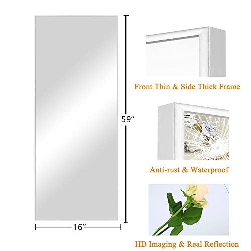 NeuType 59"x 16" Full Length Mirror Aluminum Alloy Thin Frame Floor Mirror Wall Mirror Dressing Mirror Hanging or Leaning Against Wall, Bedroom Mirror Full Body Mirror White with Stand - color: White, size: 59"L x 16"W
