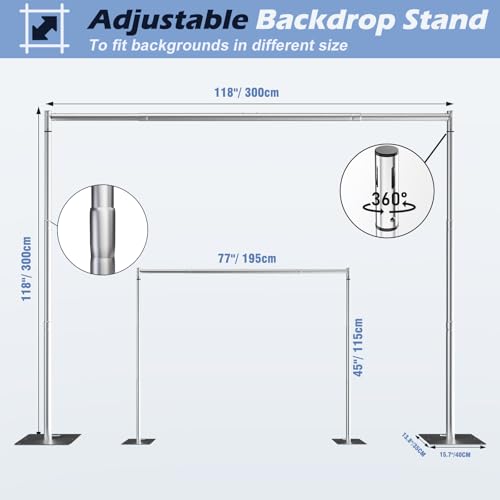 TOCRETOARE Heavy Duty Backdrop Stand, 10x10ft Pipe and Drape Backdrop Stand Kit with Adjustable Telescopic Poles Frame and Metal Base, Background Holder for Parties Wedding Birthday Photography Capacity of up to 22 lbs - size: 10x10FT-without Upgrade Clip