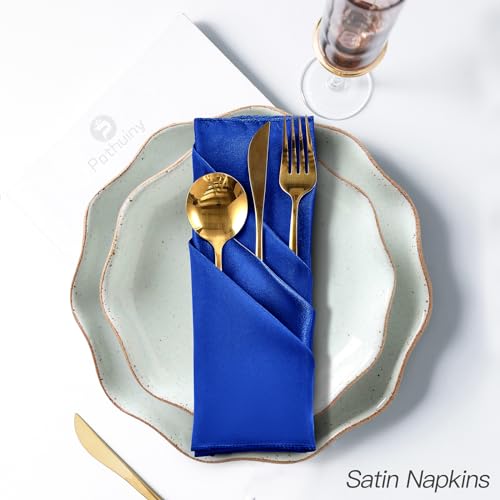 P Pothuiny 12 Pcs Silky Royal Blue Satin Napkins 17 x 17 Inches, Square Smooth Wedding Dinner Napkins Satin Cloth Napkins Table Napkins for Banquet Party Restaurant Decor, Thanksgiving, Christmas - color: Royal Blue