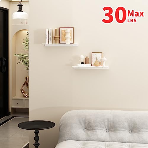 JOOM White Floating Shelves for Wall Storage, Metal Wall Shelves for Living Room, Bathroom, Kitchen, 16” Long Display Shelves for Collectibles(2 PCS) - color: White, size: 16 Inch-Two Pack