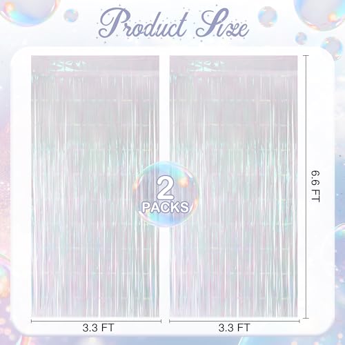 2 Pack White Iridescent Streamers Backdrop, 3.3x6.6ft Foil Fringe Curtains Silver Holographic Door Tinsel Streamers for Birthday, Wedding, Holiday, Bachelorette, Theme Party Decorations - color: White, size: 2 Pack