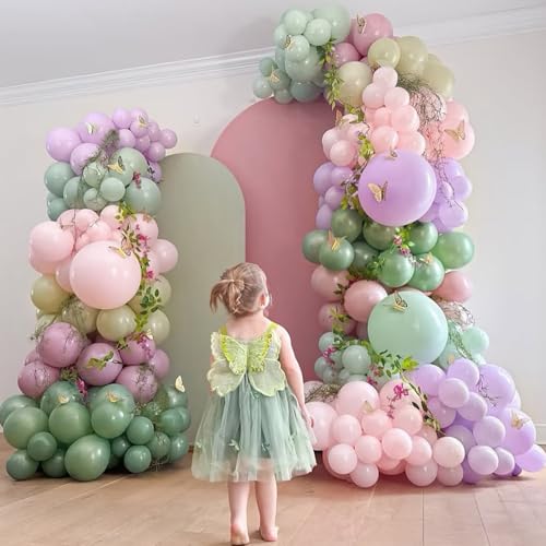 Dusty Green Purple Pink Balloon, 60 Packs 12 Inch Lavender Pastel Pink Balloon Metallic Gold Confetti Balloons for Baby Shower Wedding Tea Wildflower Birthday Party Decorations - color: Green Purple Pink