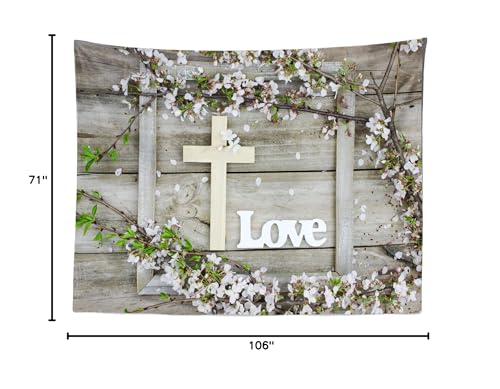 BELECO 9x6ft Fabric Rustic Wooden Board Wood Cross Backdrop Spring Cherry Blossoms Flowers Love Jesus Backdrop Easter Jesus Background Christian Church Event Party Decor Easter Kids Photo Studio Props - size: 9x6FT