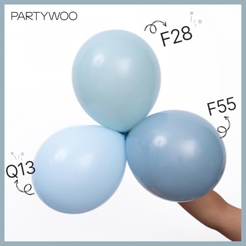 PartyWoo Dusty Blue Balloons 120pcs Different Sizes Pack of 18 12 10 5 Inch Slate Blue Boho Neutral Balloon Arch Kit for Baby Shower Graduation Cat Tornado Birthday Party Decorations Blue-F55 - color: Blue-f55