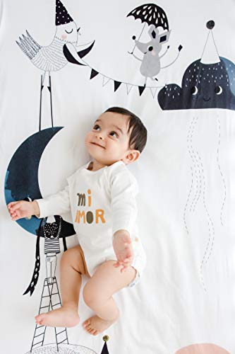 Rookie Humans 100% Cotton Sateen Fitted Crib Sheet: The Moon’s Birthday. Modern Nursery, Use as a Photo Background for Your Baby Pictures. Standard Crib Size (52 x 28 inches) (Standard Cotton Sateen)