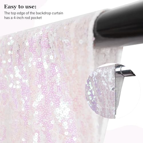 PartyDelight Iridescent White Sequin Backdrop Curtains 2x8ft 2 Panels High Density 3mm Shimmer Sequin Background Sparkly Photography Drapes for Fairy-Themed Parties, Baptism, Dreamy Event Decor - color: Iridescent, size: 24"W x 96"L (Pack of 2)